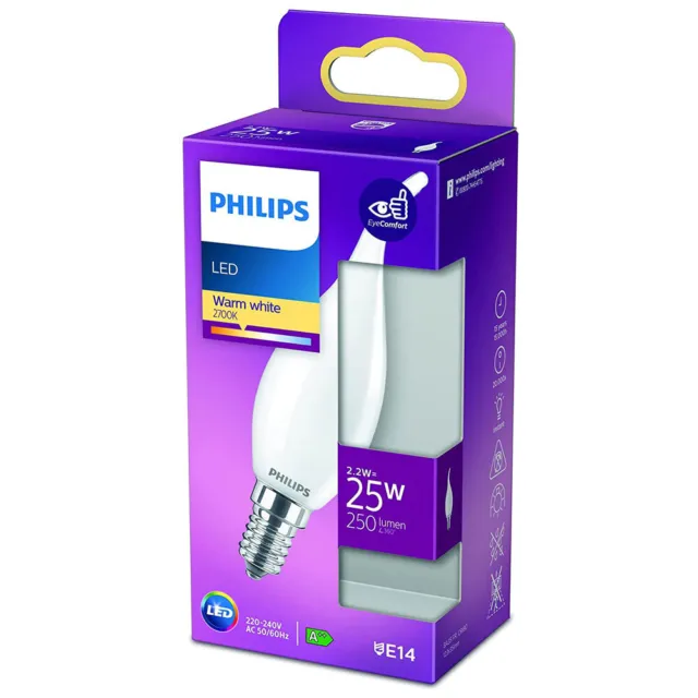 Philips LED Leuchtmittel Windstoß Kerze 2,2W = 25W E14 matt 250lm warmweiß 2700K 2