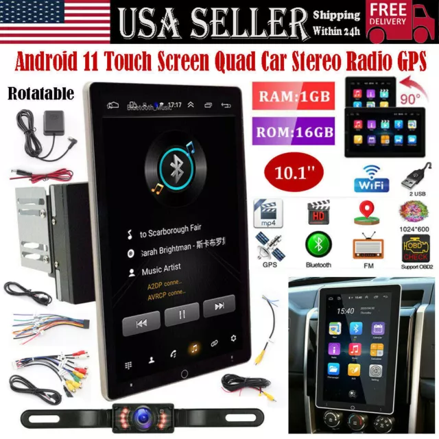 10.1" Android 12 Rotatable Car Stereo Radio 2Din Touch Screen Gps Wifi + Camera