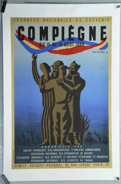 Affiche ancienne originale entoilée - 1946 - Guy Georget - Compiègne -60200