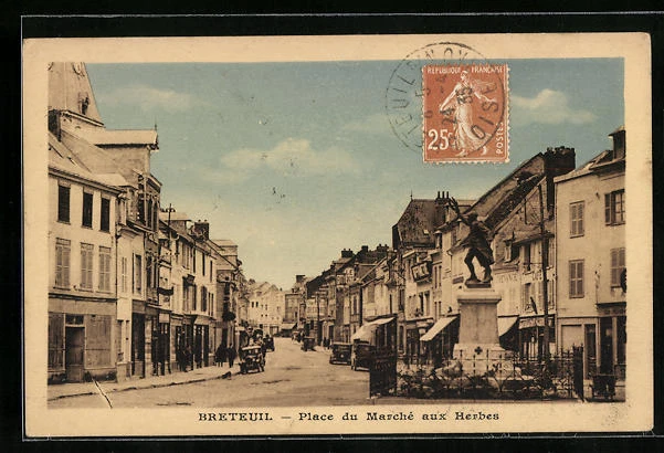 CPA Breteuil, Place du Marché aux Herbes 1935