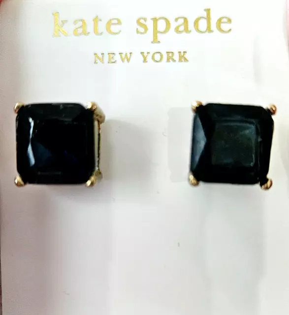 Kate Spate New York Earrings Fashion Square Design Black Green Gold tone Studs