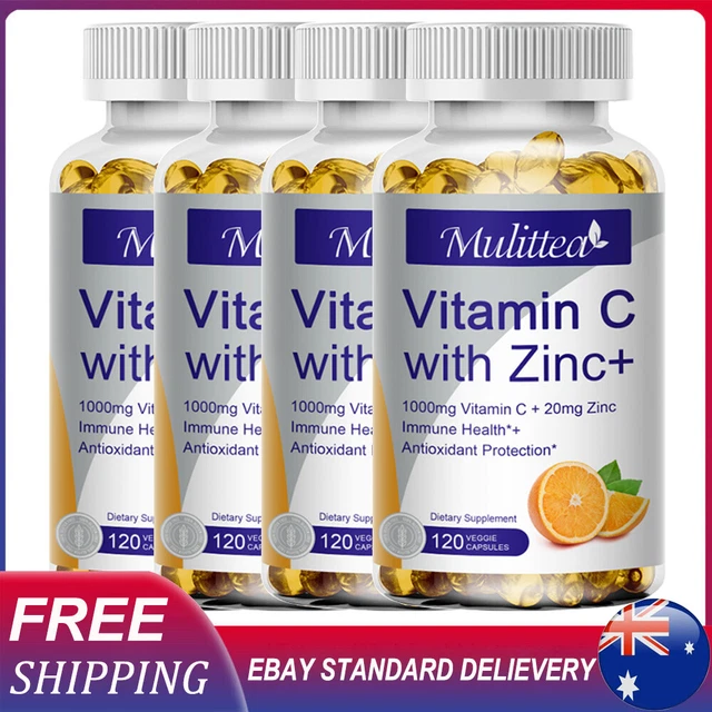 Vitamin C + Zinc Capsules Immune Support Booster Defense Antioxidant Supplement