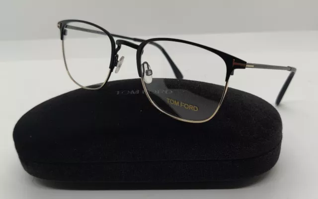 TOM FORD FT5453 002 Matte Black On Gold Demo Lens Metal 52 mm Men's Eyeglasses