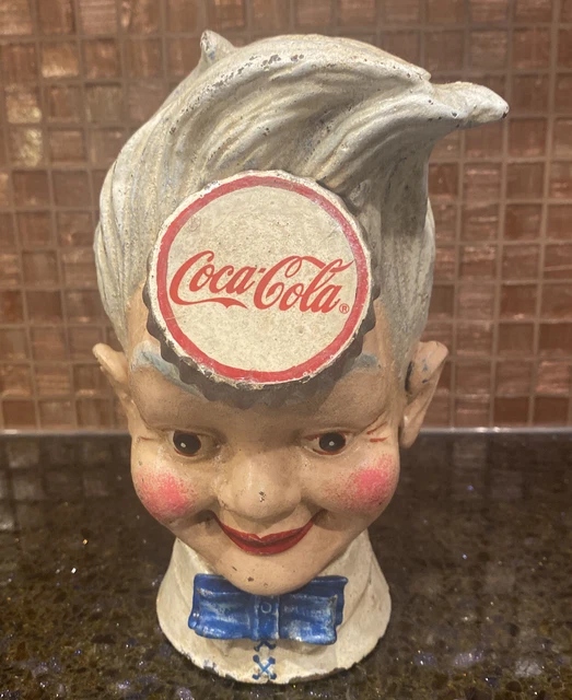 CAST IRON COCACOLA Coke Sprite Boy Soda Head Heavy Coin Bank Nice