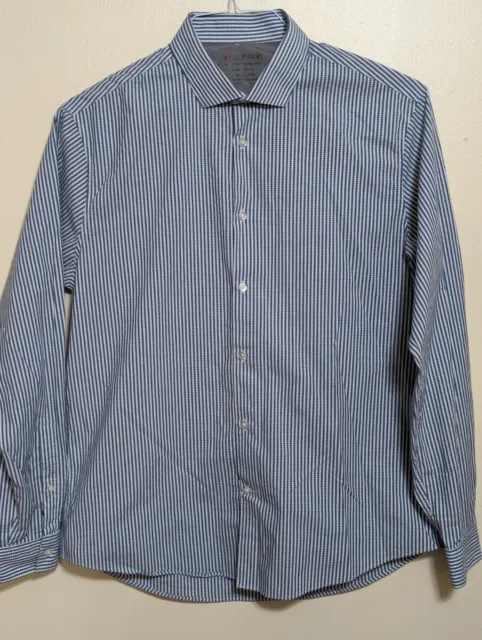 CALVIN KLEIN DRESS shirt mens size L 16-16.5 34/35 blue checked long ...
