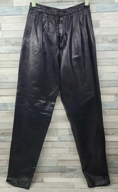Vintage Wilsons Suede Leather Pants Size 6 Womens Black High Waisted Biker 80s