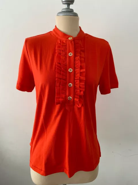 NEW TORY BURCH Romilly polo T-shirt short Sleeve Sizes S M Orange