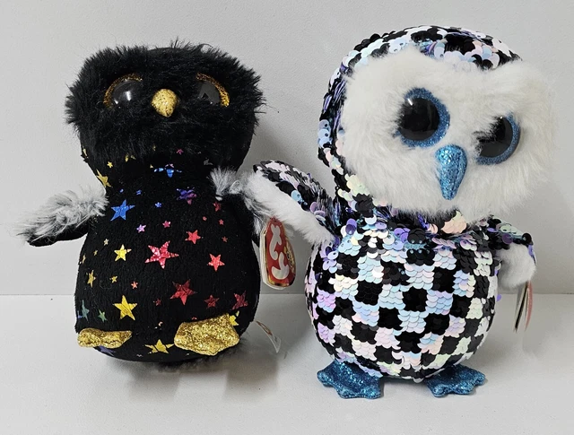 TY Topper The Flippables Limited Edition Sequin Owl Plus TY Hyde Star Owl