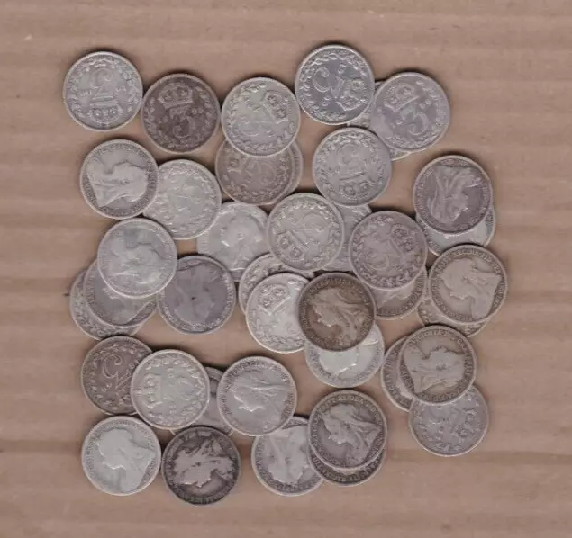 40 x VICTORIA SILVER THREEPENCE COINS 1893 TO 1901 IN FAIR TO FINE CONDITION