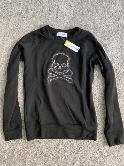 Soulcycle Black Raglan Sweatshirt With Sparkle Skull NWT XS