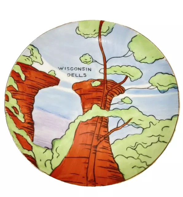 Vintage Wisconsin Dells Plate Souvenir Hand Painted Made Painted Trees Landscape