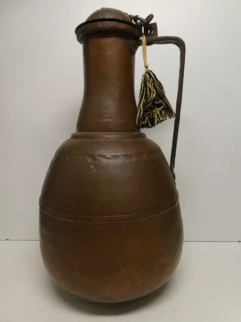 Antique Hand Beaten Persian Eastern Copper Lidded Jug Pot Urn Vessel