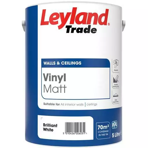 Leyland Trade Vinyl Matt Emulsion Paint Brilliant White Walls Ceiling All Sizes