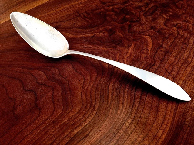 MJE Albrecht Silver Serving Spoon; German Pointed End c1860 No Monogram