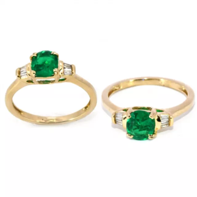 COLOMBIAN EMERALD 0.75 Carat Ring In 14k Yellow Gold With Diamond ...
