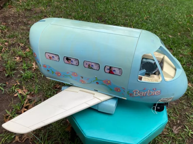 Vintage Mattel Barbie Doll Blue Jumbo Jet Airplane Plane 1999 With Original  Box