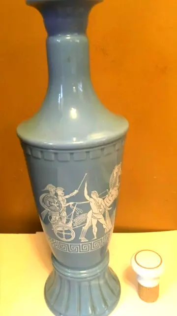 Vintage Glass Bottle Decanter Jim Beam Bourbon Greek Chariot Wedgwood Blue 12"H