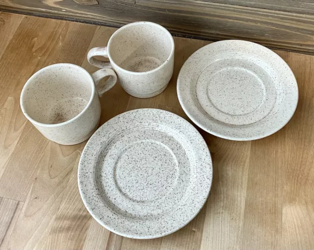 Vtg Homer Laughlin Country Sage USA Mugs Saucer Bread Plate Speckled Stoneware