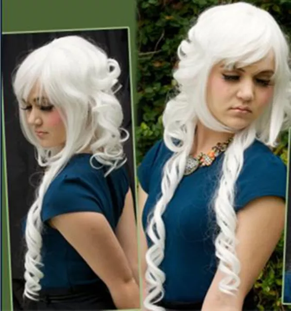 Fashion Womens Sexy Silvery Long Hair Wavy Curly Full Wigs Lolita Cosplay Party