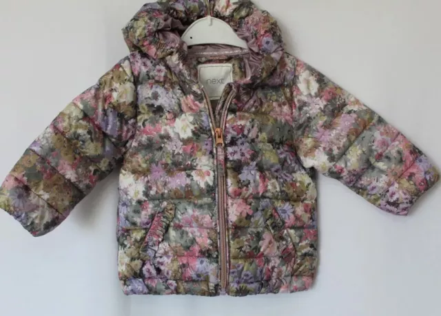 Next Baby Girl jacket 3 To 6 Months Hooded Puffer Floral Design