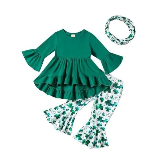 Toddler Baby Girl St.Patrick's Day Outfits Ruffle Top 18-24 Months Clover 01
