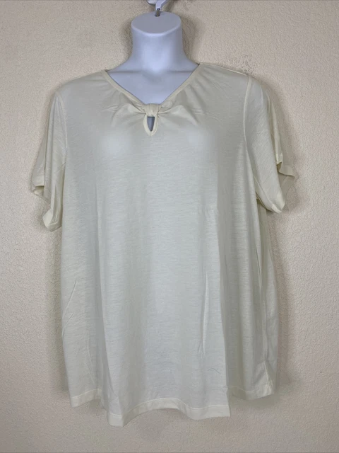 Sara Morgan Womens Plus Size 3X Sandy Beige Knot Keyhole T-shirt Short Sleeve