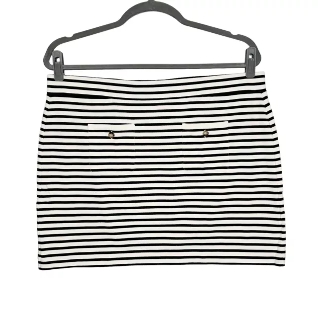 NEW J Crew Knit Mini Skirt Women’s Size 2X Black Stripe Casual