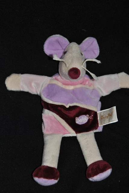 Peluche Doudou Marionnette Souris BABY'NAT BABYNAT Violet Prune Rose Jambe Neuf