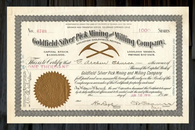 1910 Goldfield Silver Pick Mining & Milling Co. Stock ⛏ NEVADA Esmeralda County