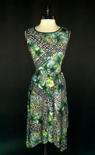 ECI NEW YORK Size XL A-Line Dress Black Blue Green Tropical Floral Sleeveless