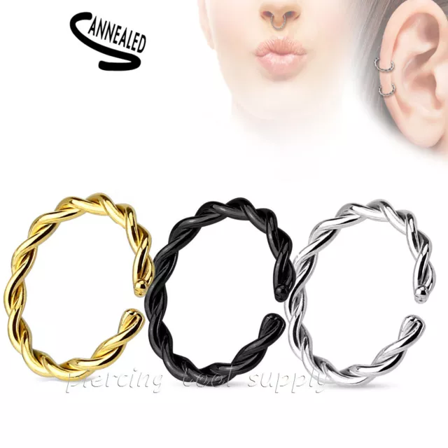 2pcs. Braid Hoop Surgical Steel Seamless Nose Hoop Ring Earring Septum Ring