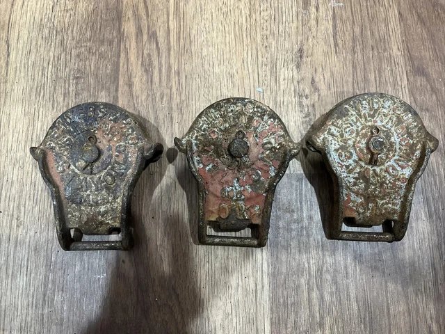 3 Vintage Barn Door Rollers Cast Iron Sliding Hardware F E Myers Stay On 1801