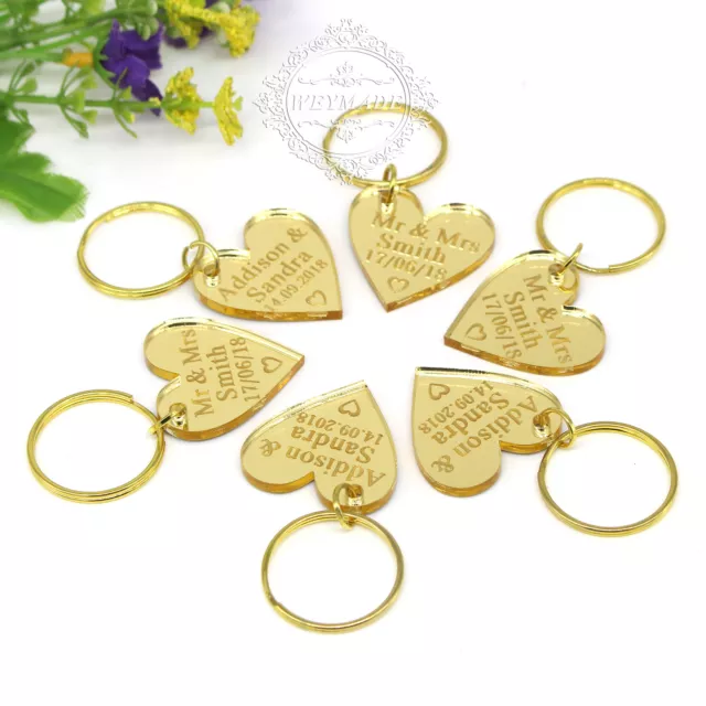 Personalized Engraved Keyrings Gold Love Heart Keychain Gift Tag Wedding Favours