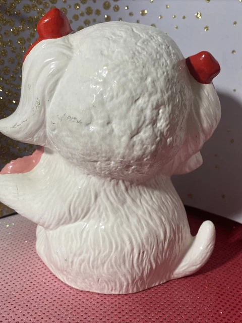 vintage valentine Shih Tzu  Maltese  Girl dog Bows figurine Statue heart love 4