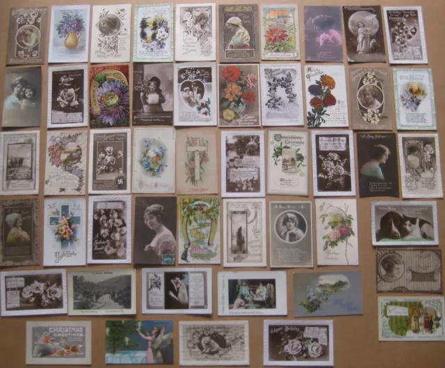 Job Lot of 50x Vintage Greetings Postcards c1900-30s, Children Themed