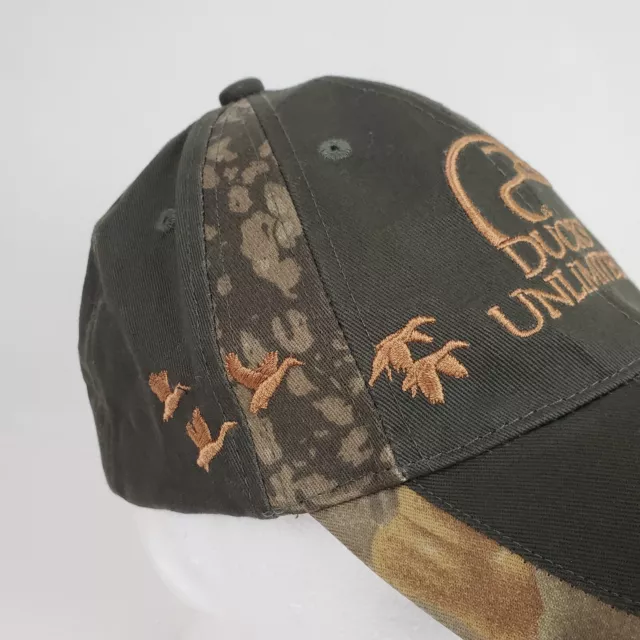 Ducks Unlimited DU Volunteer Strap Back Camo Hat Embroidery Flying Duck Hunting 2