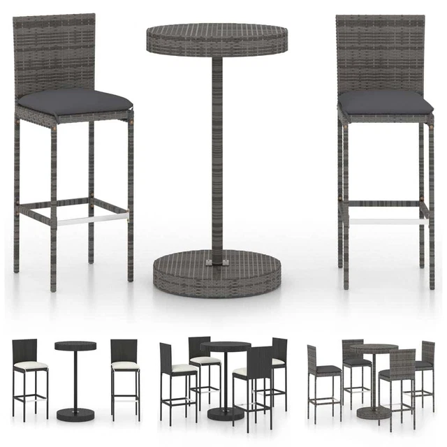 Patio Bar Set Outdoor Bistro Set Bar Stool Bistro Table Poly Rattan vidaXL