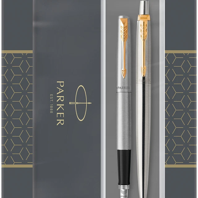 PARKER JOTTER FOUNTAIN & Ballpoint Pen Gift Set - Stainless Steel Gold ...