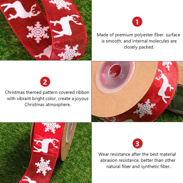 4 Pcs Snowflake Deer Ribbon Christmas Sheer Printed Craft Wired 2