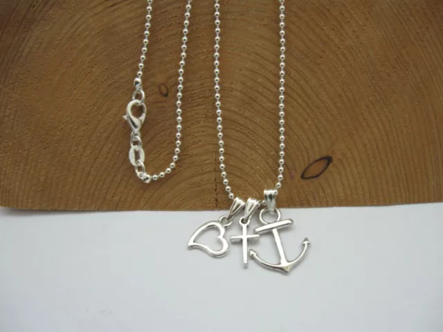 ✅ Halskette,925 Silber pl.+3 Anhänger:Herz+Kreuz+Anker=Liebe,Glaube,Hoffnung⭐⭐⭐⭐