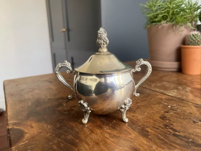 Mint Branded Silver Plate Sugar Bowl - Vintage Tea Service With Feet +Detail