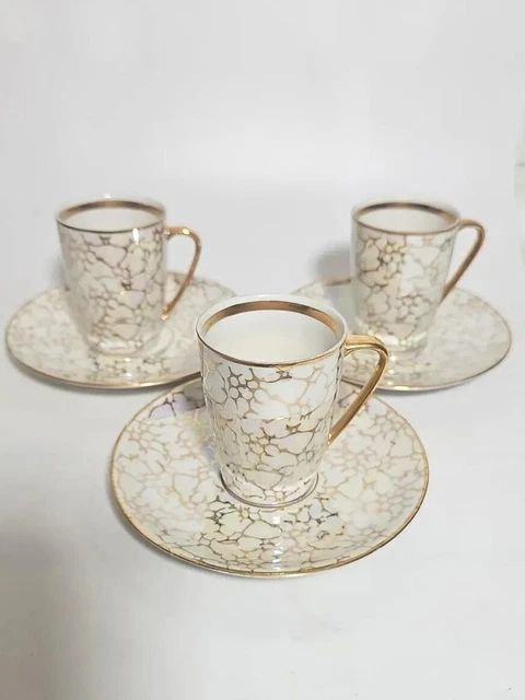 Taza de té contemporánea de colección espresso demitasse ĆMIELÓW POLONIA oro iridiscente