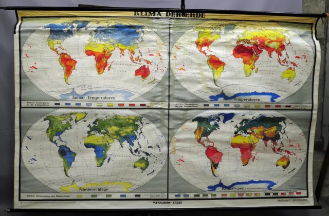 Vintage Rollable Wall Chart Poster Geography Map Climate Earth World Poster