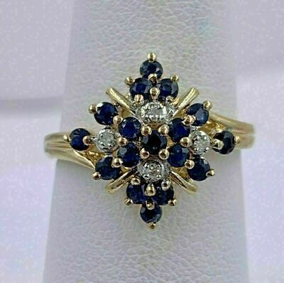 Natural sapphire 1.50Ct Round Cut Cluster Engagement Ring 14K Yellow Gold Over