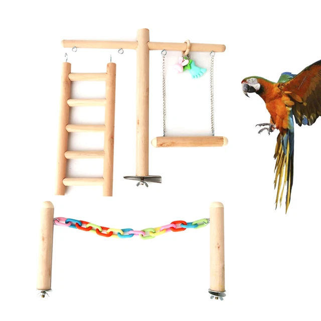 Curated visual reference: Fresh Look at Parrot Playground Toy Bird Wooden Standing Ladder Swing Cage Toys