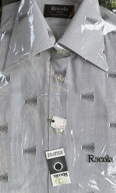 Camicia vintage ROCOLA Eclipse anni '80 a righe bianche e nere taglia 15,5 pollici (collare)