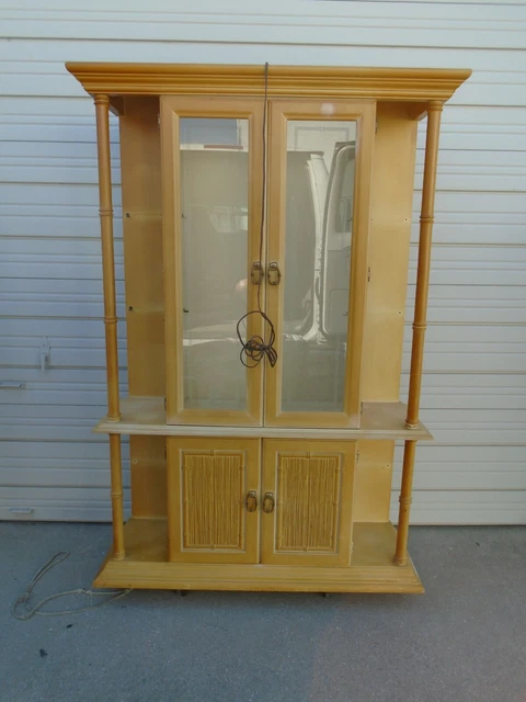 Faux Bamboo China Cabinet Hutch Breakfront Regency Bookshelf Bar Pantry Bookcase Faux Bamboo China Cabinet Hutch Breakfront Regency Bookshelf Bar Pantry Bookcase
