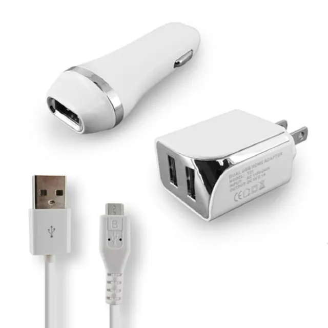 White Color 2.1A Car Charger Adapter + Wall Home Charger + 5ft USB Cord Cable