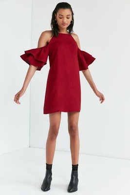 +NWOT URBAN OUTFITTERS COOPERATIVE RUFFLE COLD-SHOULDER DRESS sz L