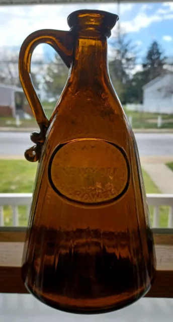 Star Whiskey W.B Crowell New York Amber Handled Pontiled Whiskey Bottle